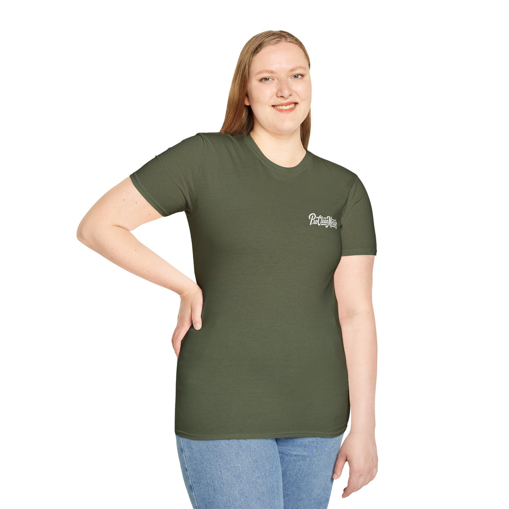 T-Shirt — Casual Olive Graphic Tee with 'Pro Clean Merch' Script Logo