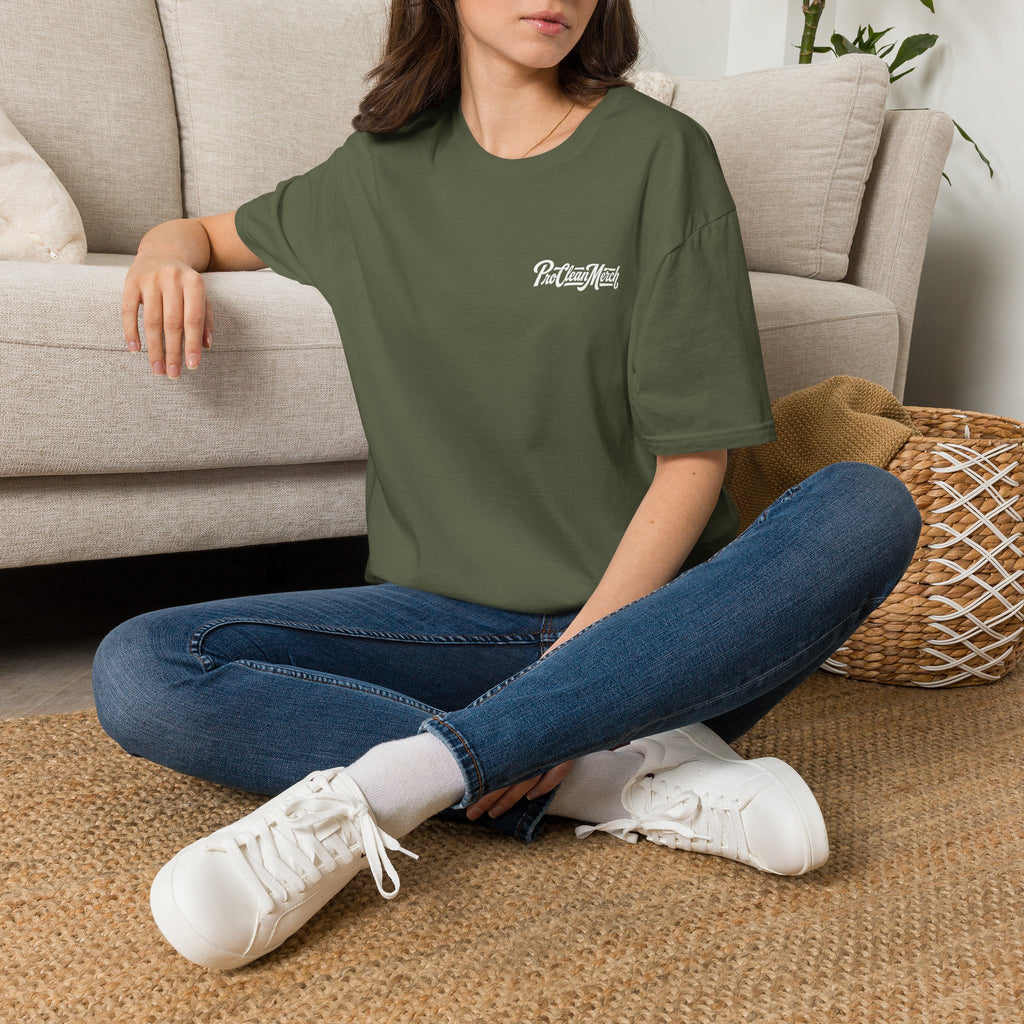 T-Shirt — Casual Olive Graphic Tee with 'Pro Clean Merch' Script Logo