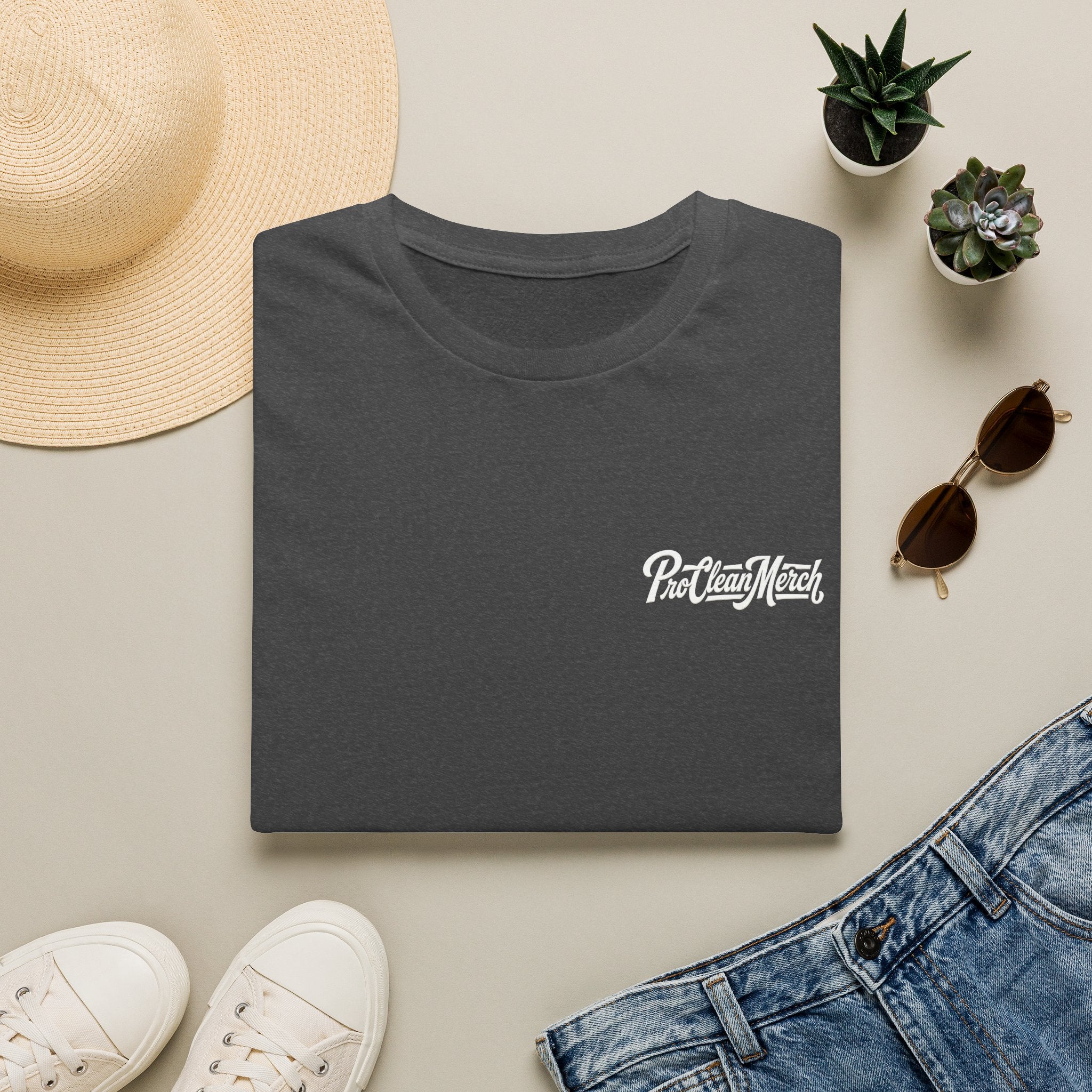 T-Shirt — Casual Olive Graphic Tee with 'Pro Clean Merch' Script Logo