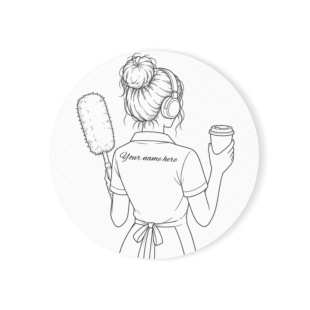 Cork Coaster — Personalized Maid Illustration with Coffee (Custom Name)