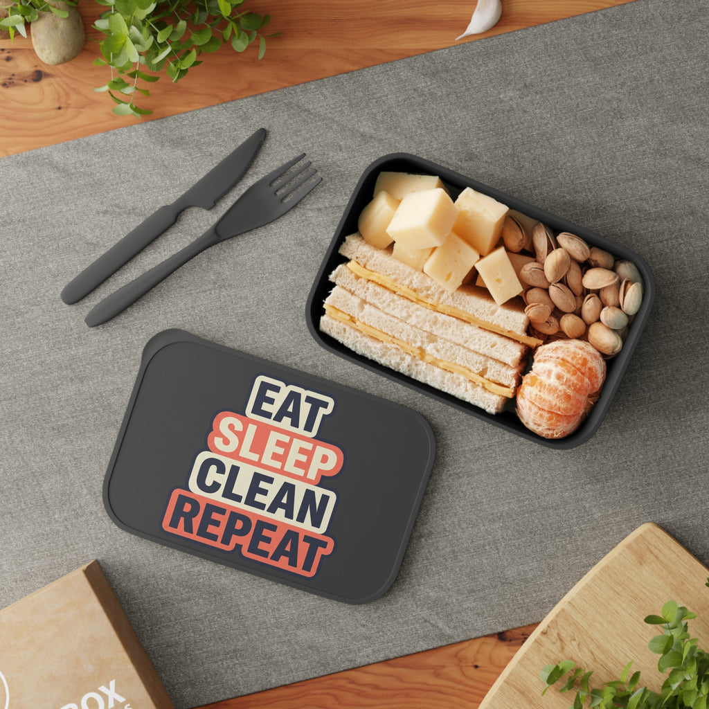 Bento Box - "Eat Sleep Clean Repeat" Reusable Lunch Container with Utensils