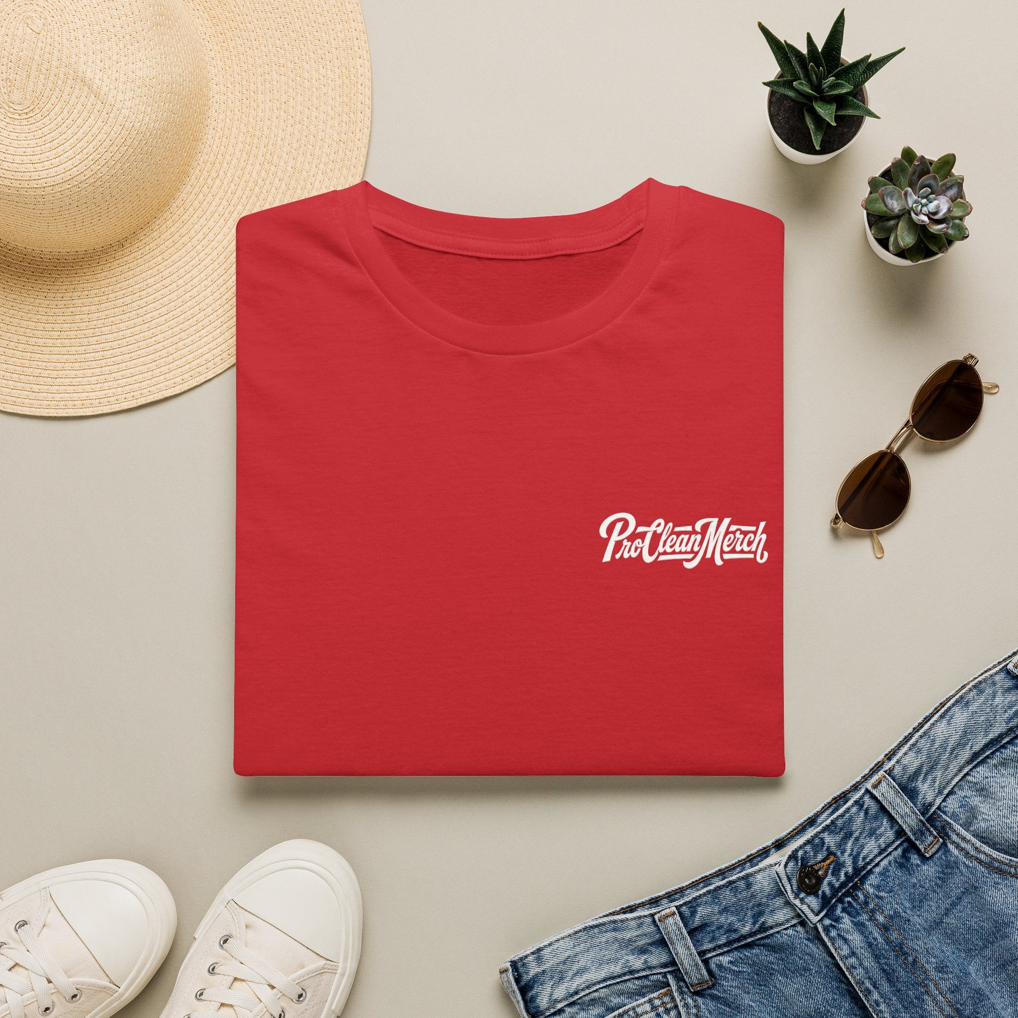 T-Shirt — Casual Olive Graphic Tee with 'Pro Clean Merch' Script Logo