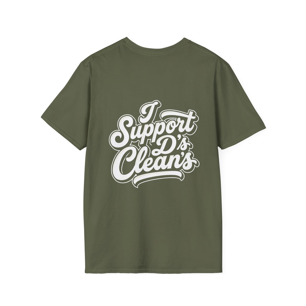 T-Shirt — Casual Olive Graphic Tee with 'Pro Clean Merch' Script Logo
