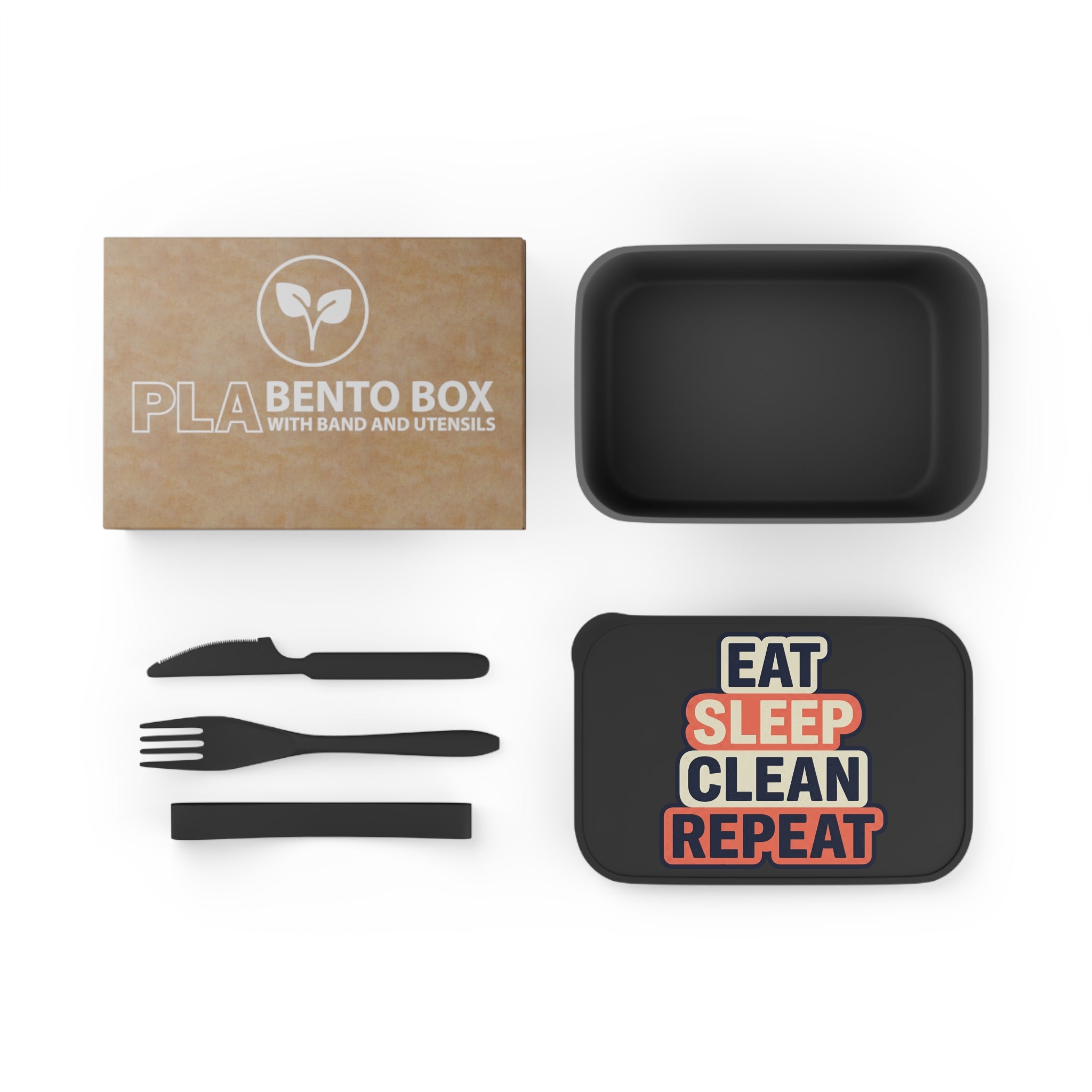 Bento Box - "Eat Sleep Clean Repeat" Reusable Lunch Container with Utensils